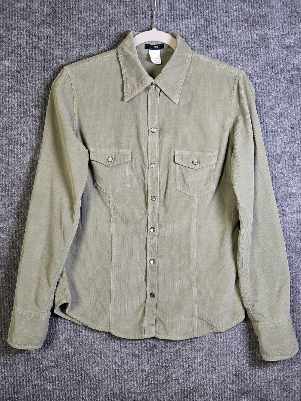 J Crew Top Womens S Light Green Soft Cotton Narrow Corduroy Snap Front Utility
